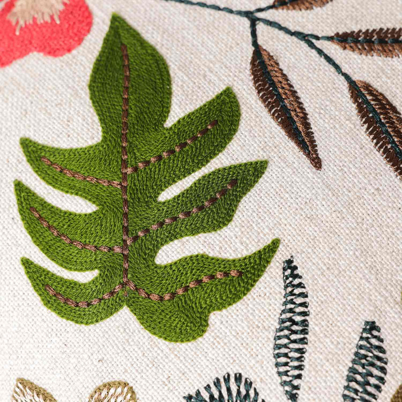 Fern Cotton Slub Embroidered Lumber Cushion Cover