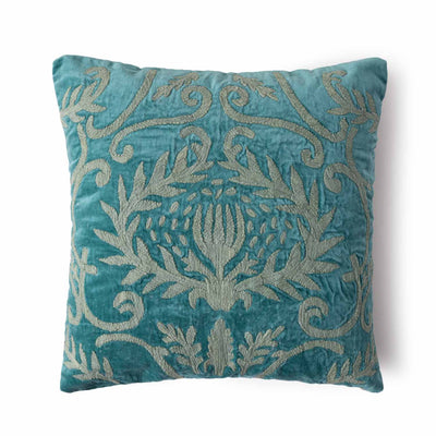 Lotus Embroidered Cotton Velvet Cushion Cover