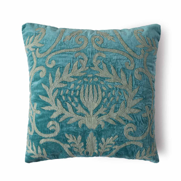 Lotus Embroidered Cotton Velvet Cushion Cover
