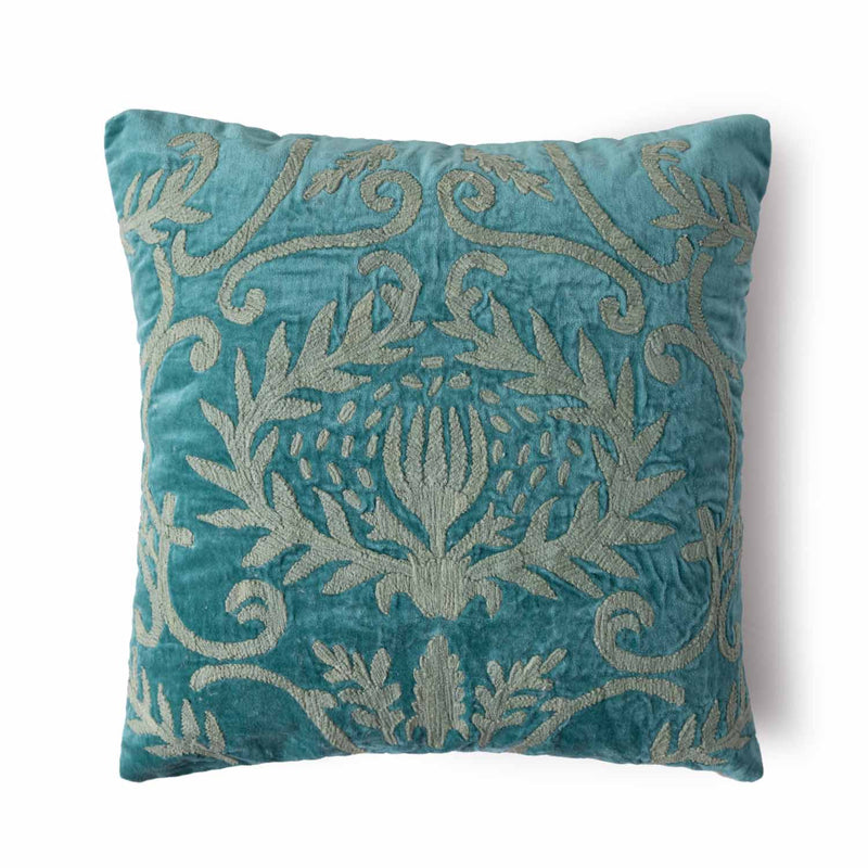 Lotus Embroidered Cotton Velvet Cushion Cover