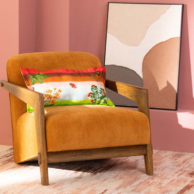 Full-Bloom Digital Printed Woollen And Silk Lumbar Cushion By Mariella Ienna