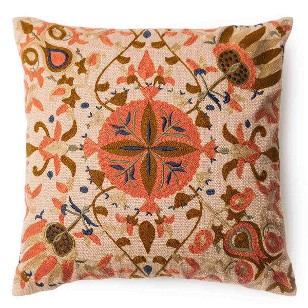 Bukhara Beige Cotton  Slub Embroidered Cushion Cover