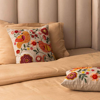 The Mockingbird  Embroidered Cotton Cushion