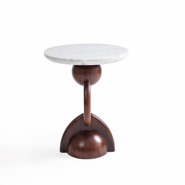 Axis Teak Side Table with Carrara Marble Top