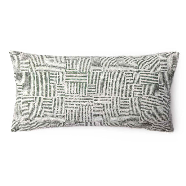 Sage Block Printed Cotton Slub Lumbar Cushion Cover