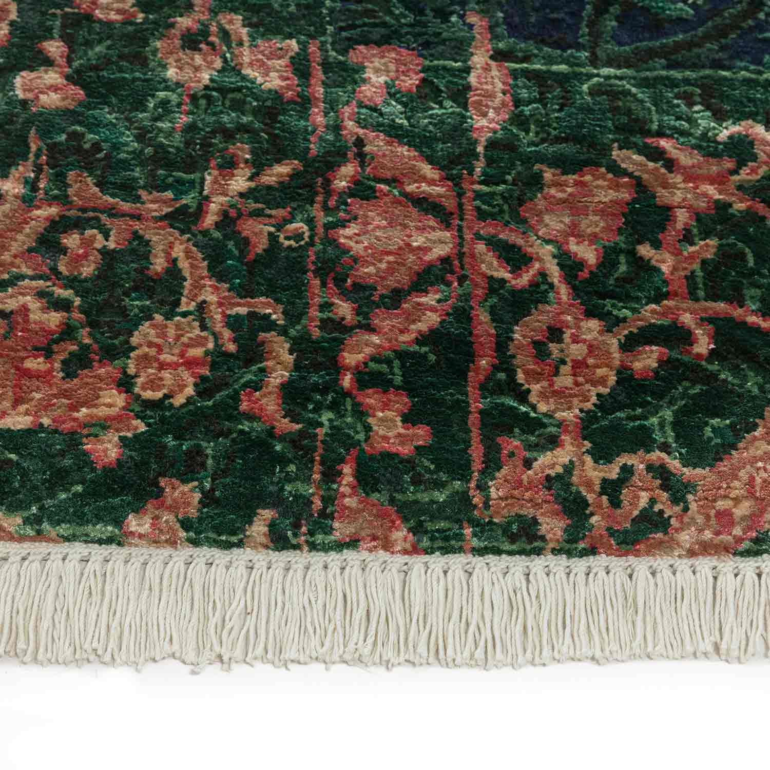 Ornamental Emerald Hand Knotted Woollen And Viscose Rug