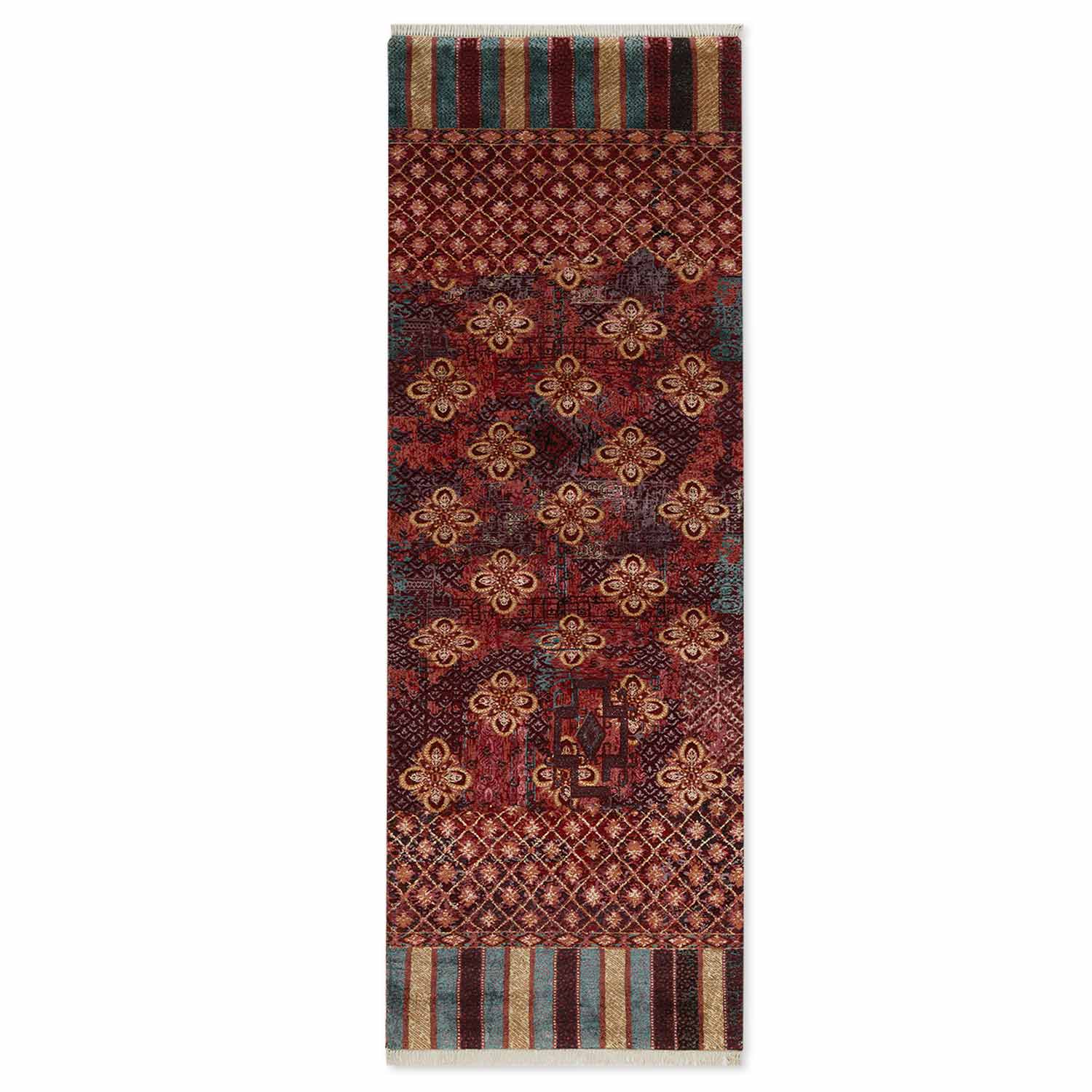 Ruby Lattice Hand Knotted Woollen And Viscose Runner Rug