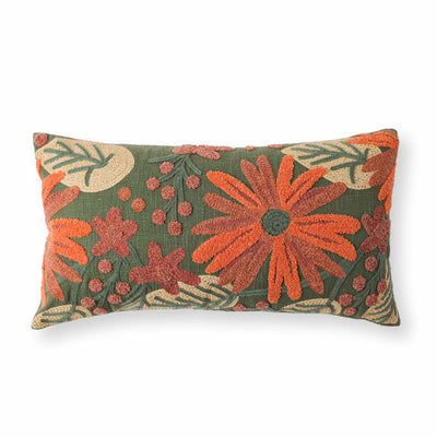 Dandelion Chambray Cotton with Mari Embroidery Lumbar Cushion Cover