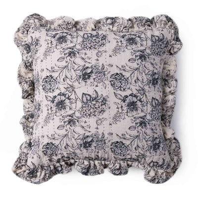 Blossom Digital Print with Kantha Embroidery Cushion Cover