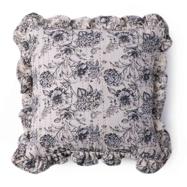 Blossom Digital Print with Kantha Embroidery Cushion Cover