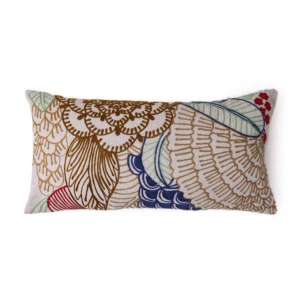 Wildscape Chambray Cotton with Mari Embroidery Lumbar Cushion Cover