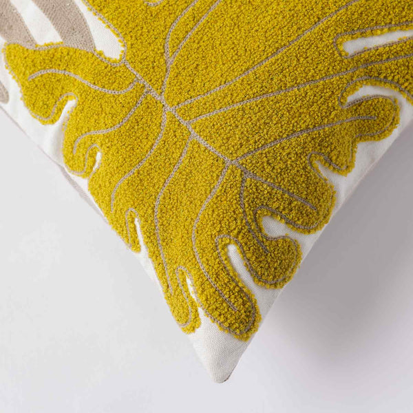 Citrine Cotton Embroidered wih Dori Piping Lumbar Cushion Cover