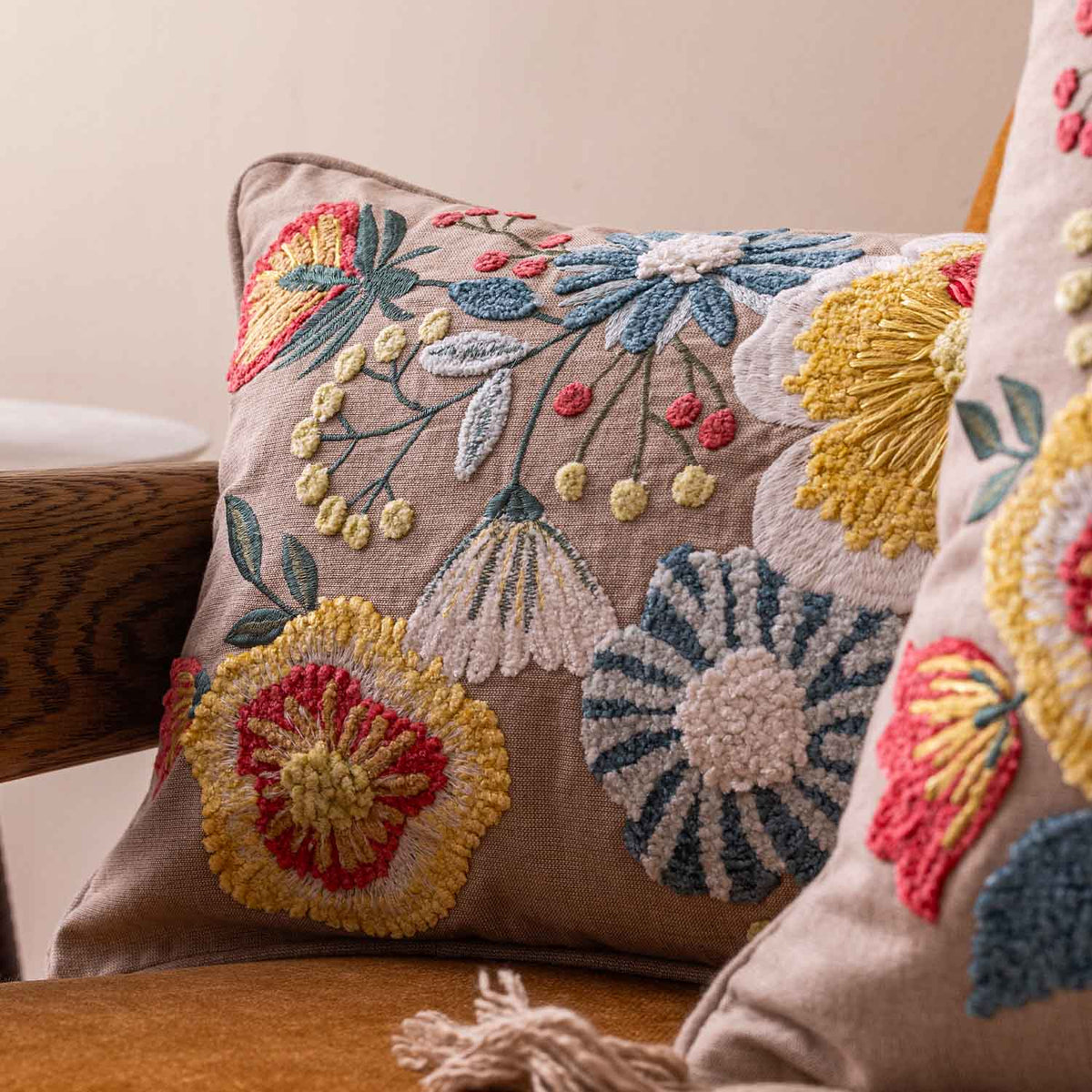 Meadowelle Embroidered Cotton Lumber Cushion Cover