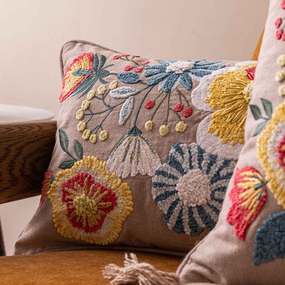 Meadowelle Embroidered Cotton Lumber Cushion Cover