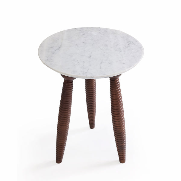Nest Teak Side Tables with Marble & Brass Tops