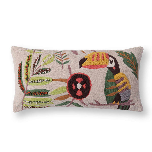 Magpie Cotton Slub Embroidered Lumbar Cushion Cover