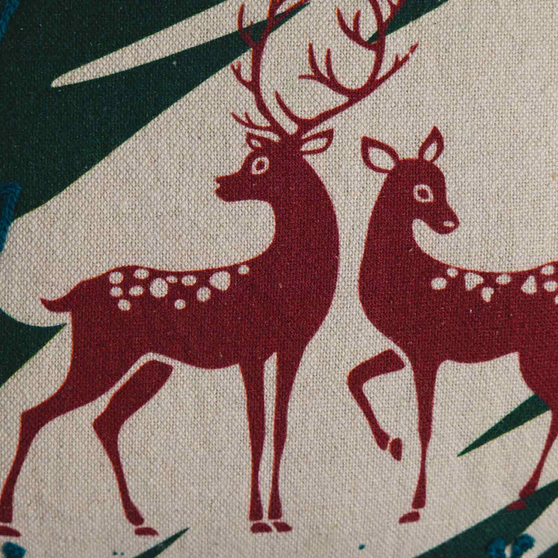 Santa'S Ride Digital Printed & Embroidered Cotton Cushion Cover