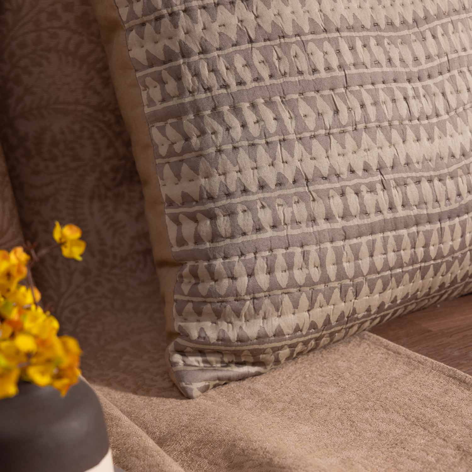 Cotton Dabu Printed And Quilted Ruva Cushion Cover