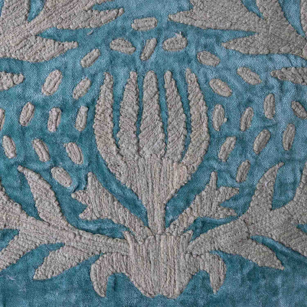 Lotus Embroidered Cotton Velvet Cushion Cover