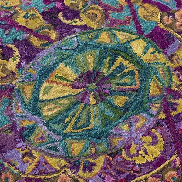 Amethyst Chandbali Hand Knotted Woollen And Viscose Runner Rug By Smitha Zachariah