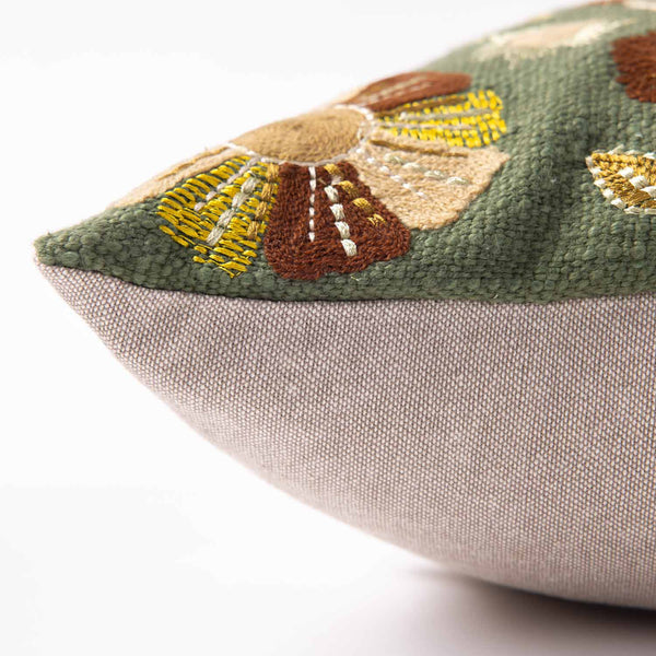 Forest Slub Dyed and Embroidered Cotton Cushion Cover