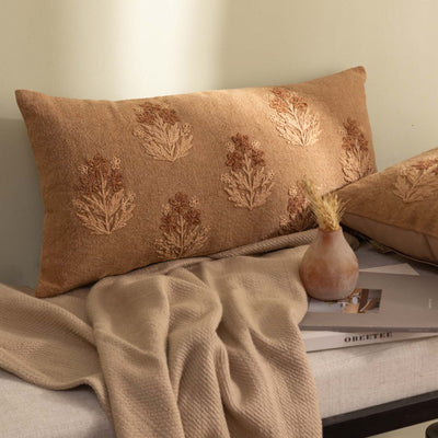 Vaze Embroidered Cotton Jacquard Lumbar Cushion Cover