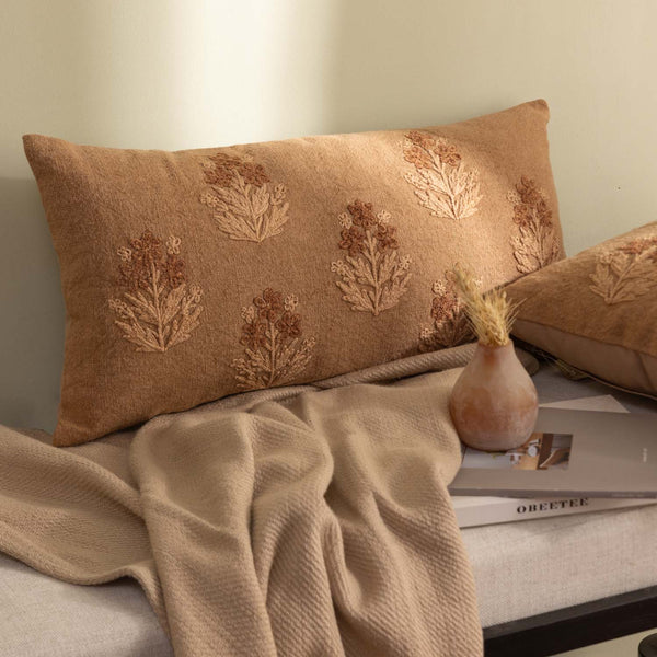 Vaze Embroidered Cotton Jacquard Lumbar Cushion Cover