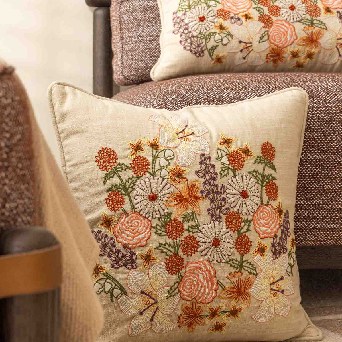 Fleurhaven Embroidered Cotton Cushion