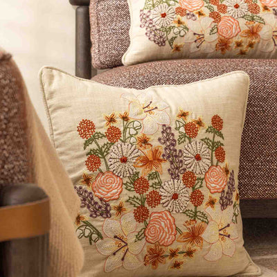 Fleurhaven Embroidered Cotton Cushion