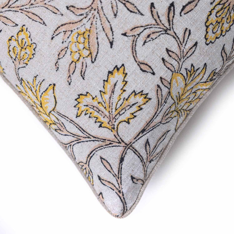 Flora Block Printed Cotton Lumbar Cushion Cover