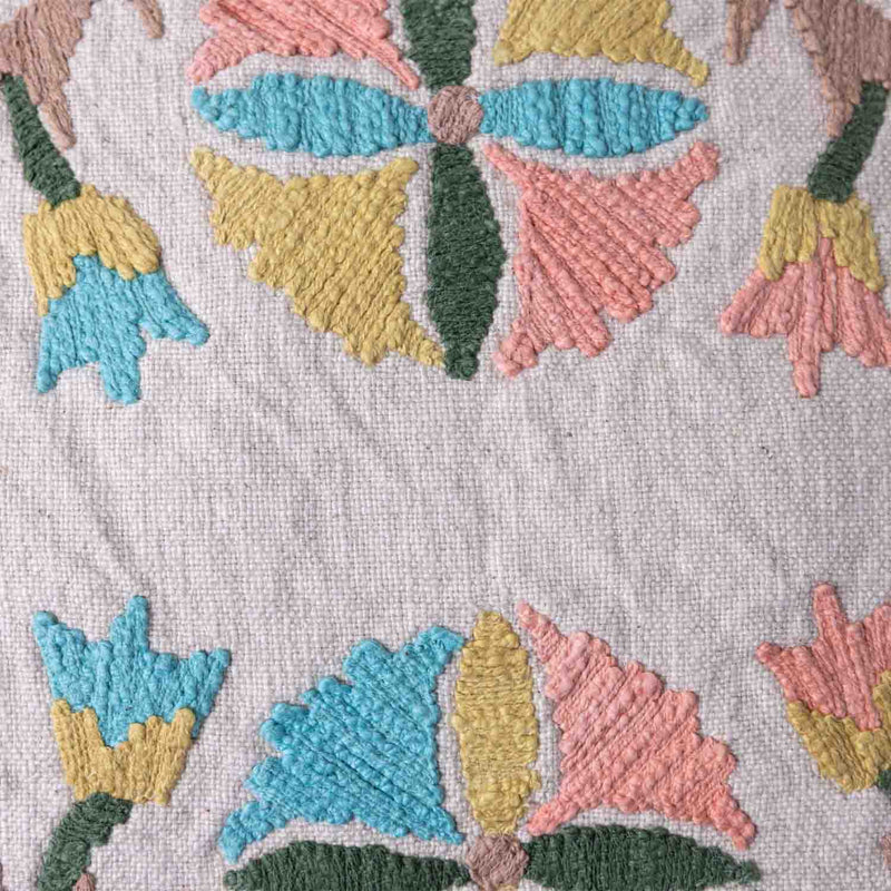 Mehek Chikan Embroidered Cotton Slub Cushion Cover