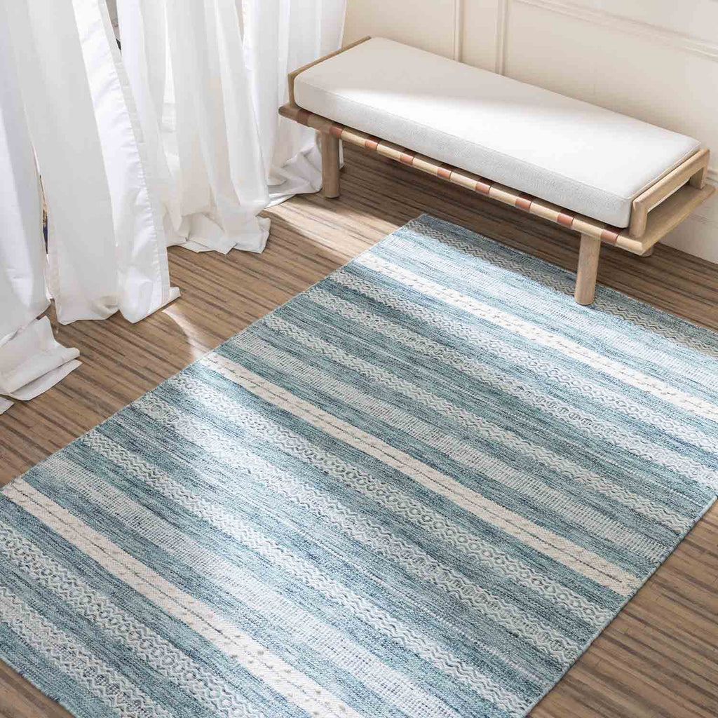 Small Blue Wool Rug Sky-Blue Flat Weave Wool Rug – Obeetee Retail Pvt. Ltd.