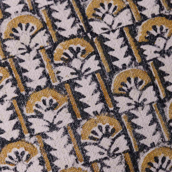 Bouqet Block Printed Cotton Cushion Cover with Dori Piping