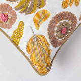 Mimosa Embroidered Cotton Chambray Lumber Cushion Cover with Dori Piping