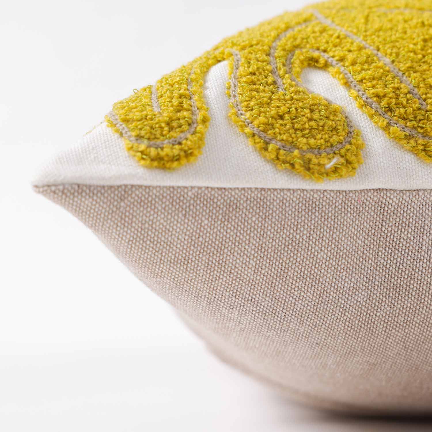 Citrine Cotton Embroidered wih Dori Piping Cushion Cover