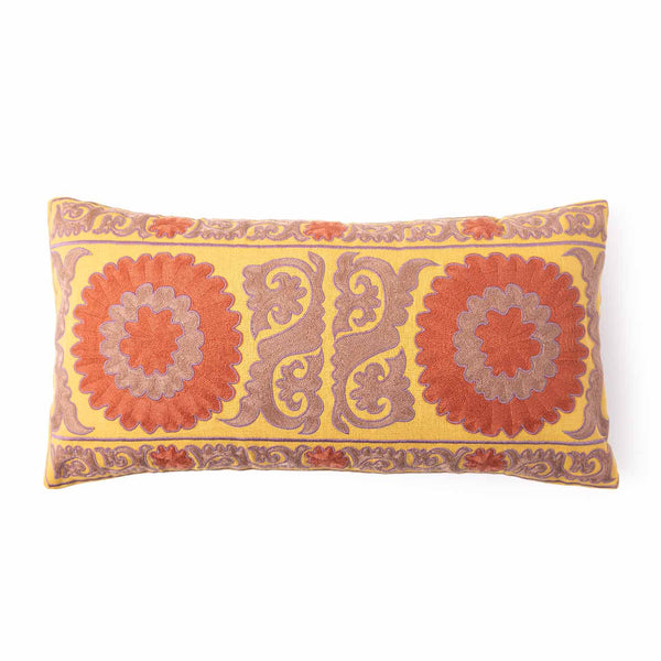 Vani Embroidered Cotton Linen Lumbar Cushion Cover