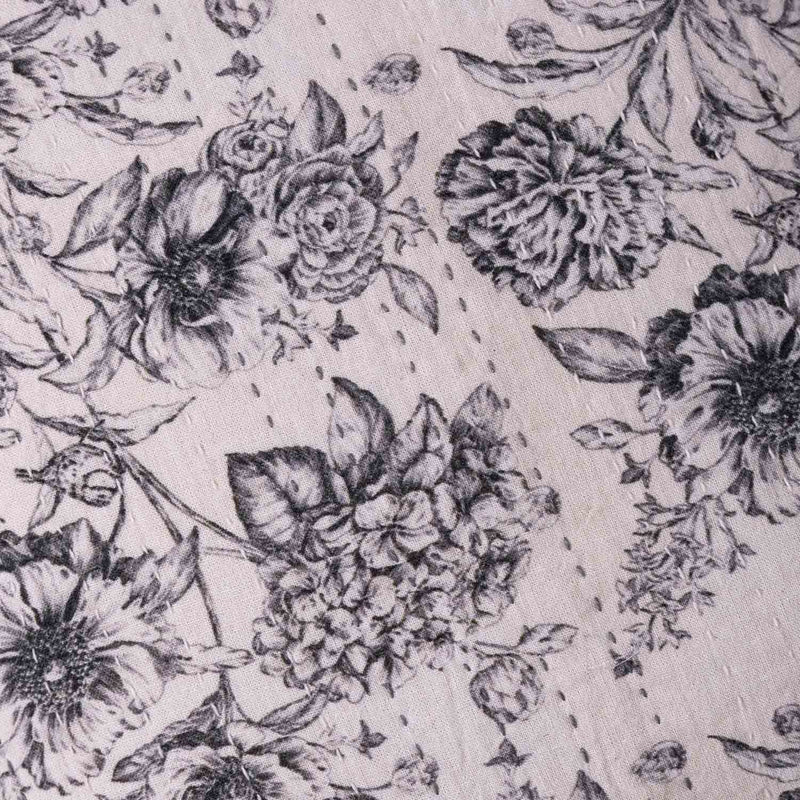 Blossom Digital Print with Kantha Embroidery Cushion Cover