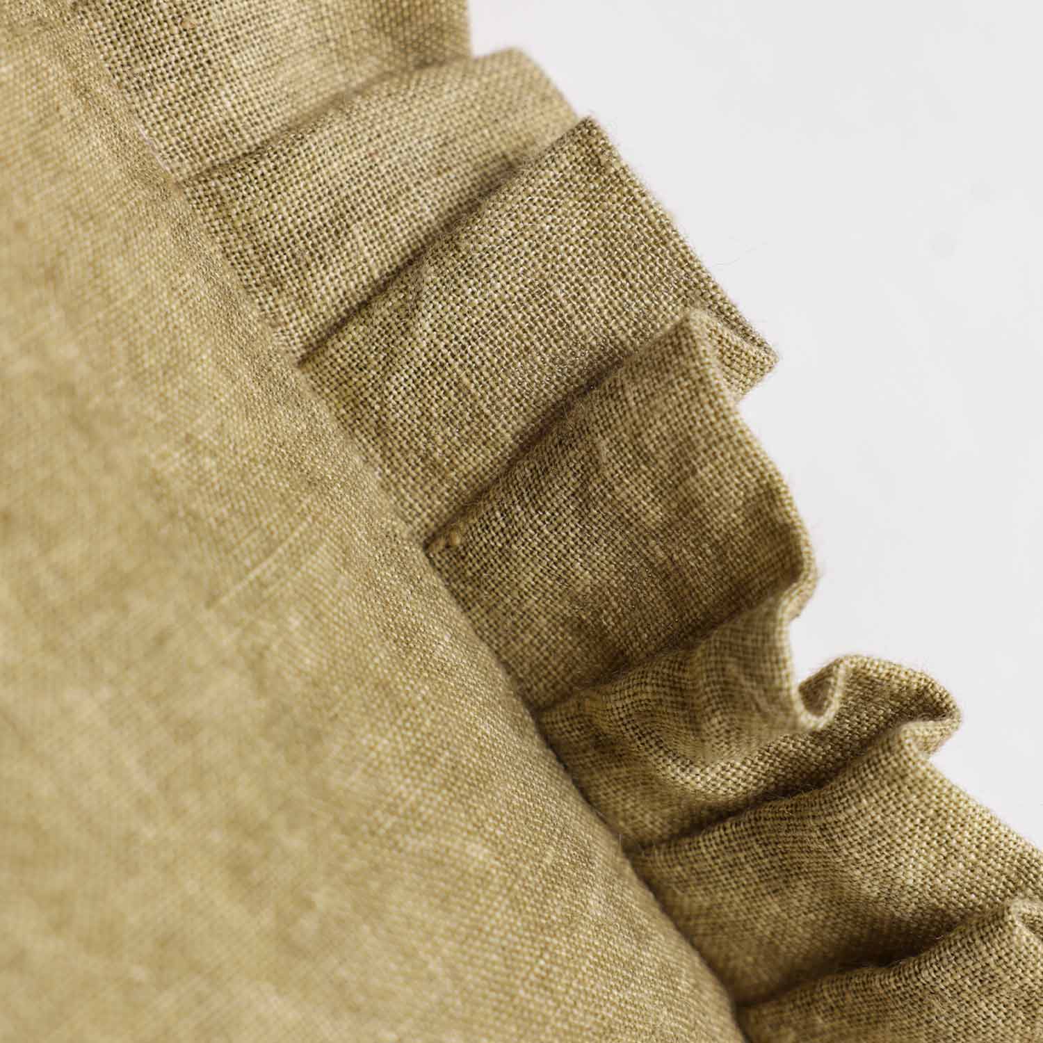 Olive Dyed Linen Solid Cushion Cover With Frills