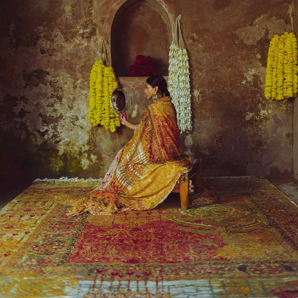 Citrine light Hand Knotted Woollen And Viscose Rug By Smitha Zachariah