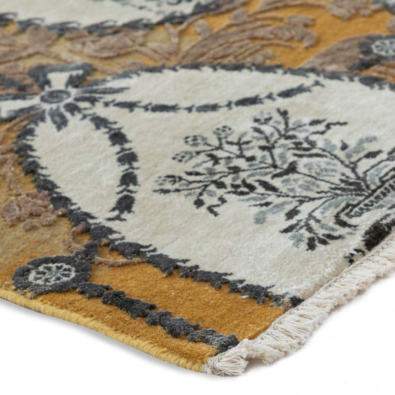 Vintage Ochre Hand Knotted Woollen and Viscose Rug