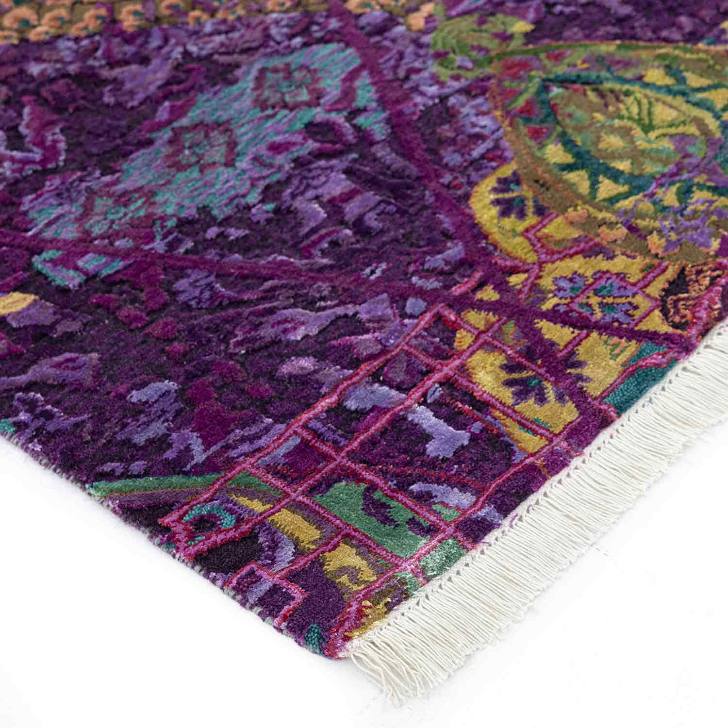 Amethyst Chandbali Hand Knotted Woollen And Viscose Runner Rug