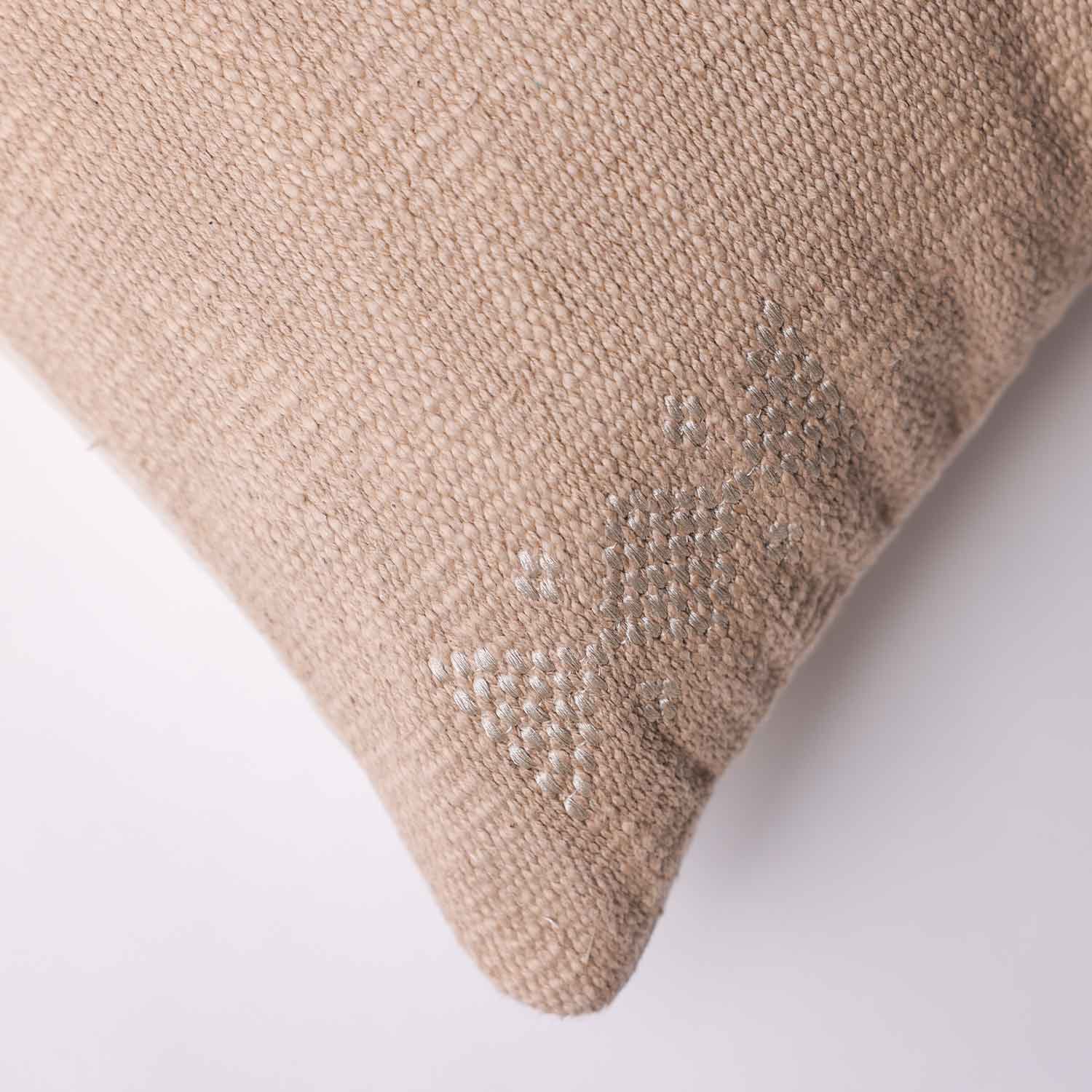 Nazakat Hand Woven Beige Cotton Cushion Cover