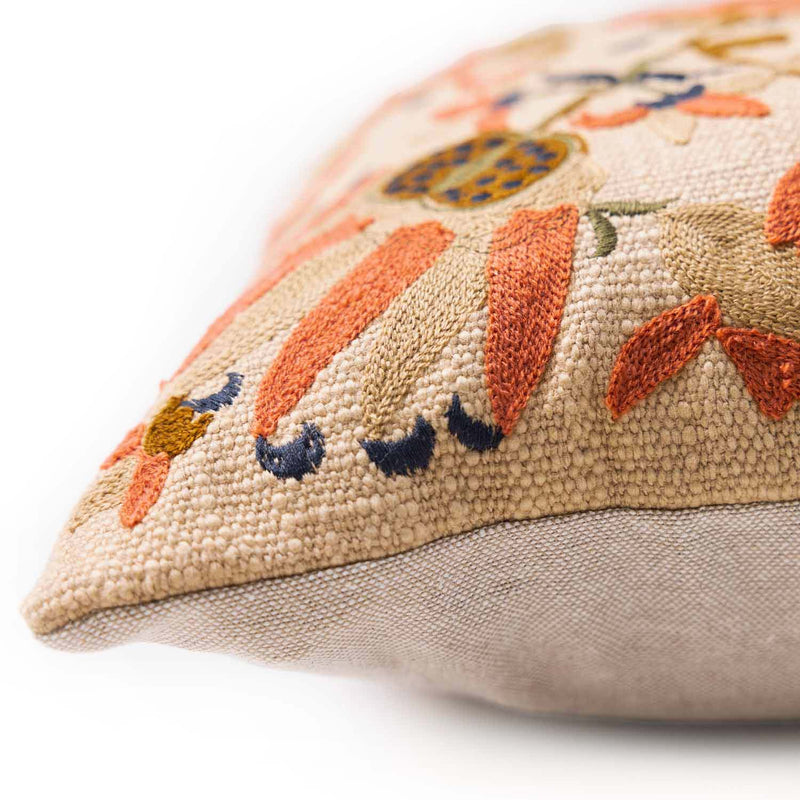 Bukhara Beige Cotton  Slub Embroidered Cushion Cover