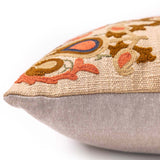 Bukhara Beige Cotton  Slub Embroidered Lumbar Cushion Cover