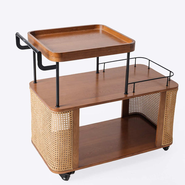 Tourte Oak & Rattan Server Trolley
