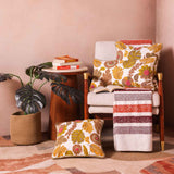 Mimosa Embroidered Cotton Chambray Lumber Cushion Cover with Dori Piping