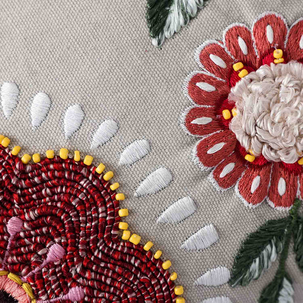 The Mockingbird  Embroidered Cotton Cushion