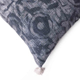 Indigo Blossom Dabu Block Printed Lumbar Cushion Cover with tassels