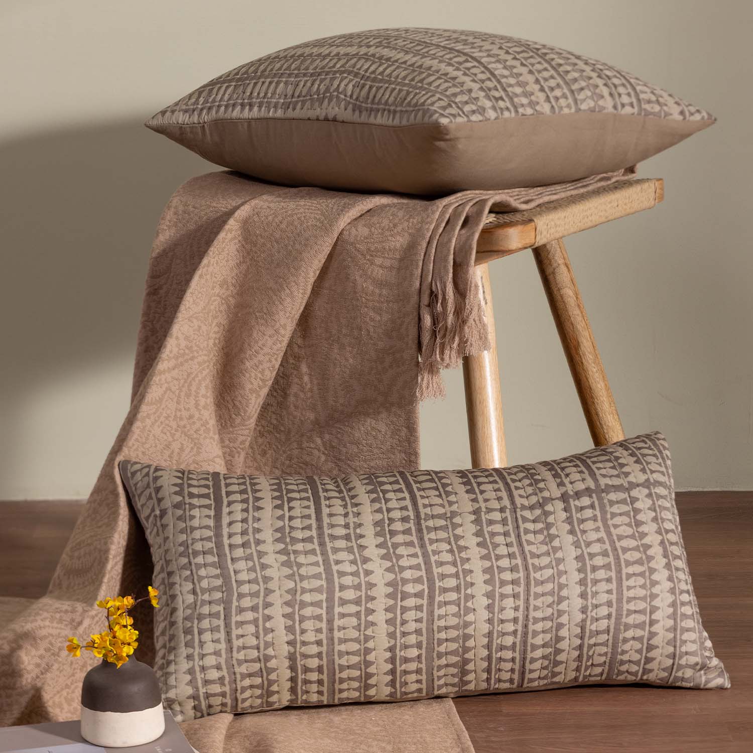 Cotton Dabu printed and quilted Ruva Lumber Cushion Cover