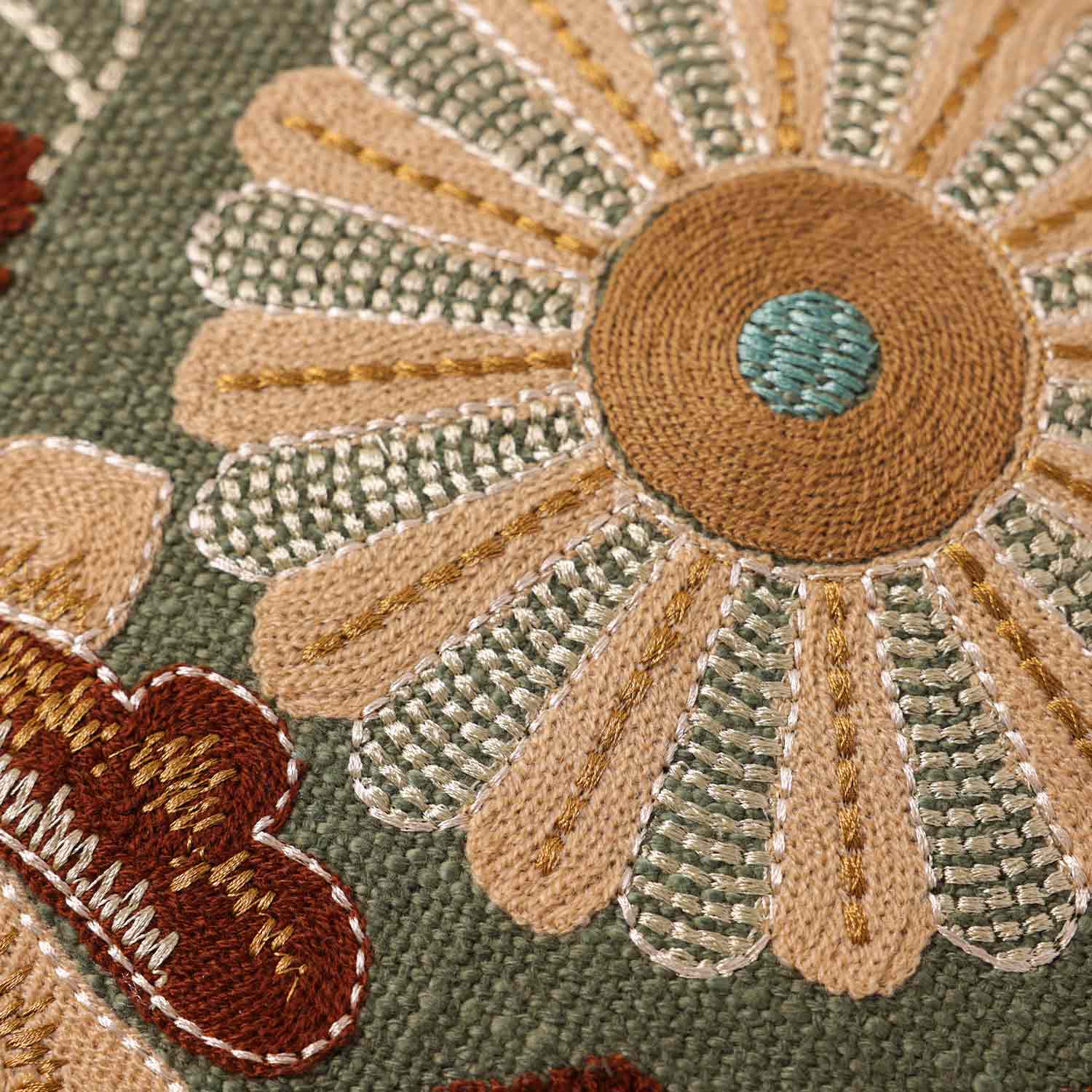 Forest Slub Dyed and Embroidered Cotton Cushion Cover